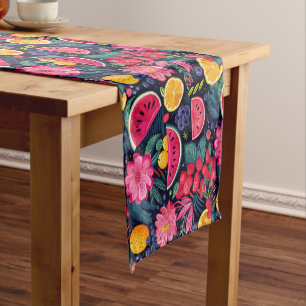 Chemin De Table Court Fruits et Fleurs Tropicaux