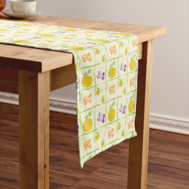 Chemin De Table Court Fruits frais et papillons Runner table 14" X 72" (In Situ)