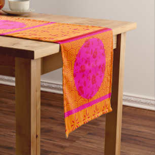Chemin De Table Court Fuchsia Red Orange Peony Motif Court Table Runne