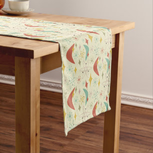 Chemin De Table Court Funky Atomic Boomerang Brûlé Rouge Rose Mi-Siècle