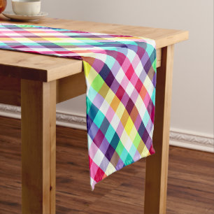Chemin De Table Court Funky Rainbow Plaid Motif petit coureur de table