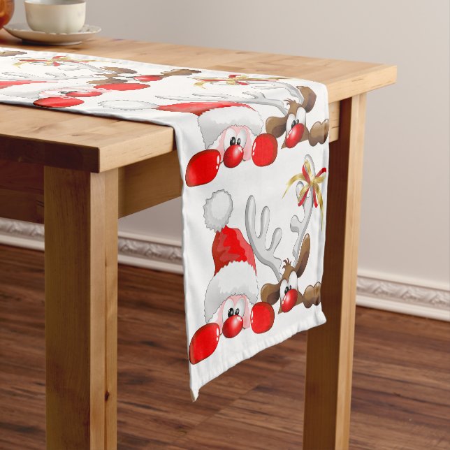 Chemin De Table Court Funny Santa and Reindeer Cartoon         (In Situ)