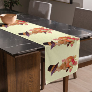 Chemin De Table Court Garçon pèlerin vintage priant sur Citrouille