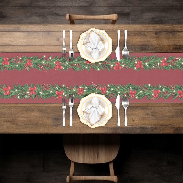 Chemin De Table Court Garland de Noël avec des vaches rouges (Créateur téléchargé)