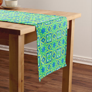 Chemin De Table Court Géométrique étoile Abstraite - Vert chaux et bleu