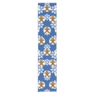 Chemin De Table Court Gingerbread Man on Blue White Snowflakes