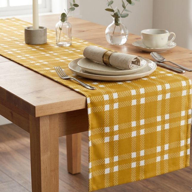 Chemin De Table Court Gingham à carreaux jaune moutarde cosy (Créateur téléchargé)