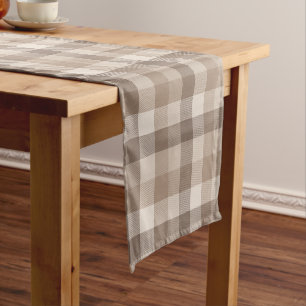 Chemin De Table Court Gingham à carreaux marron clair Terre Neutre