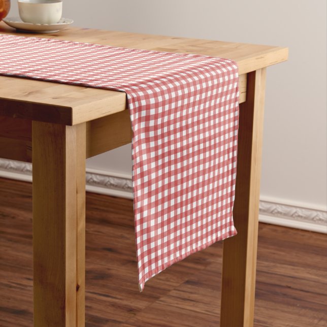 Chemin De Table Court Gingham Rouge et Blanc Classique (In Situ)