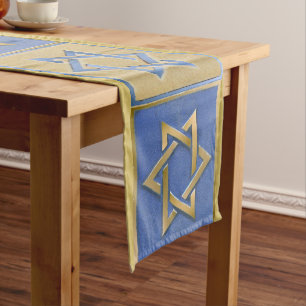 Chemin De Table Court Gold Blue Star de David Art Panel Table Runner