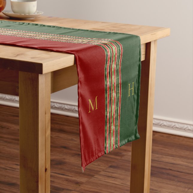 Chemin De Table Court Gold Red Green Monogramme Coureur de table de Noël (In Situ)
