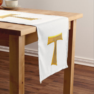 Chemin De Table Court Golden 3-D Look Franciscan Tau Cross