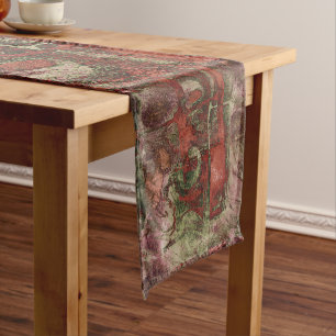 Chemin De Table Court Graffiti peint Grunge Automne Rouge Vert rouille