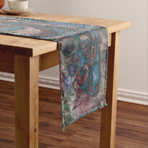 Chemin De Table Court Graffiti peint Grunge   Taupe bleu rouille