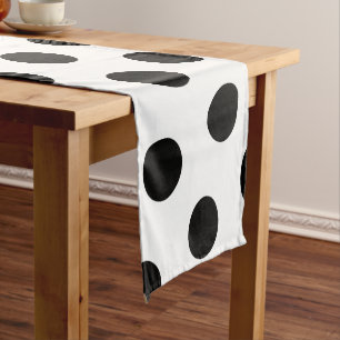 Chemin De Table Court Grand motif de point noir de polka - blanc fait