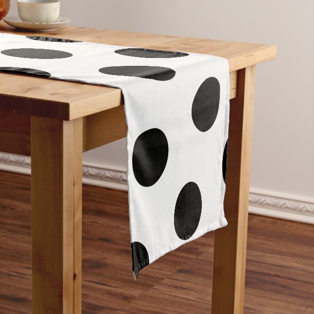 Chemin De Table Court Grand Motif noir Polka - Couleur blanche personnal (In Situ)