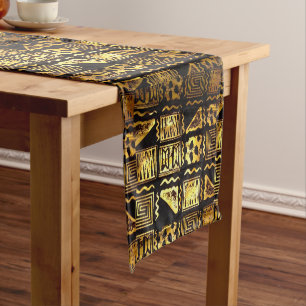 Chemin De Table Court Graphique tribal africain de tissu de boue en or
