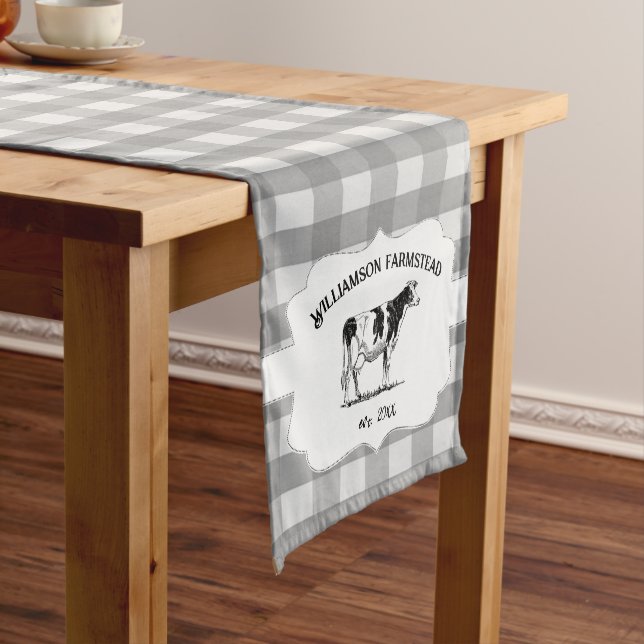 Chemin De Table Court Gray Buffalo Plaid Farm Cow Short Table Runner (In Situ)