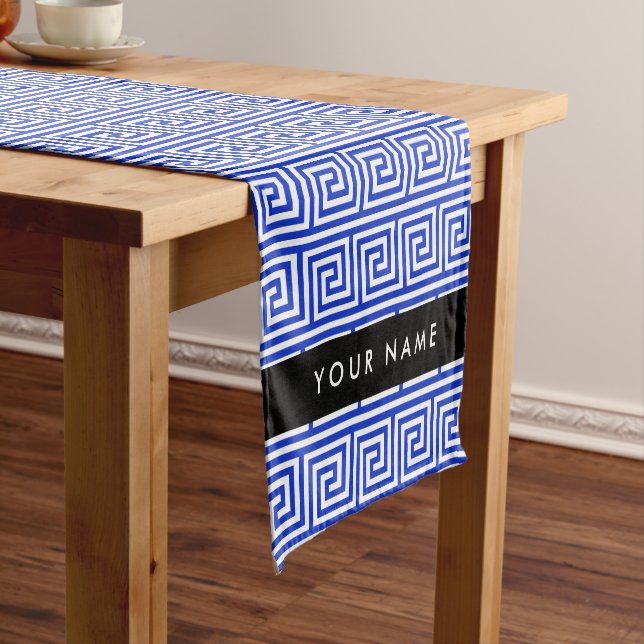 Chemin De Table Court Grec Meander Key Blue, Votre Nom, Personnaliser (In Situ)