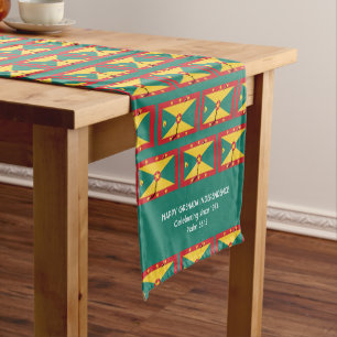 Chemin De Table Court GRENADA - Carte Drapeau Écriture Customisée VERTE