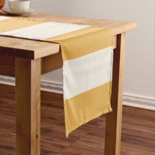 Chemin De Table Court Grilles Verticales Moutarde Jaune Et Blanc Gratté