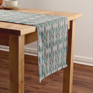 Chemin De Table Court Gris Taupe Aqua Turquoise Sarcelle Bleu Art Tribal