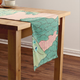 Chemin De Table Court Grues sur les montagnes Vintage Motif japonais