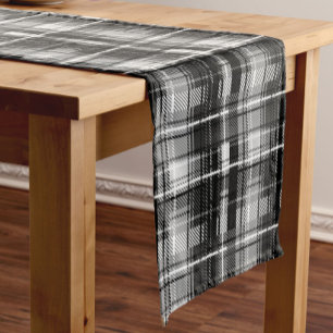 Chemin De Table Court Grund Black Blanc Flannel Plaid Tartan Design