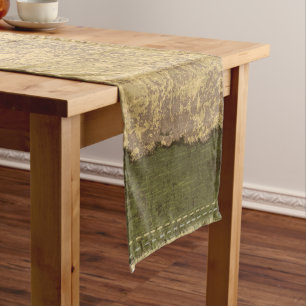 Chemin De Table Court Grunge crème verte