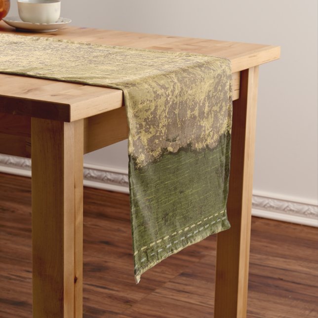 Chemin De Table Court Grunge crème verte (In Situ)