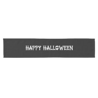 Chemin De Table Court Halloween noir et blanc Bony Crâne heureux