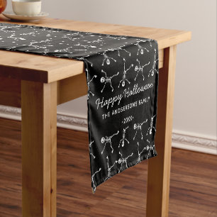 Chemin De Table Court Halloween noir et blanc main dessinée squelette Ha