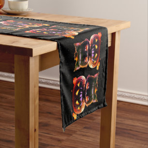 Chemin De Table Court Halloween Party Chat noir Citrouille nuit Horreur