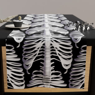 Chemin De Table Court Halloween Skeleton Rib Cage Motif Éffrayant Noir