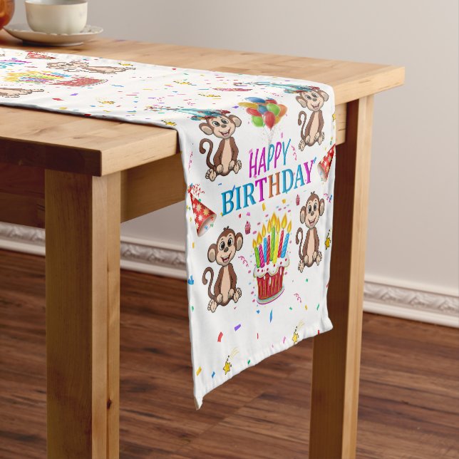 Chemin De Table Court Happy Birthday Monkey Cupcake Table Runner (In Situ)