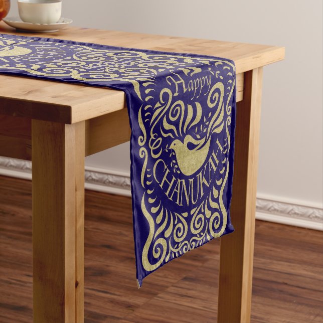 Chemin De Table Court Happy Chanukah Time 14 x 72 (In Situ)
