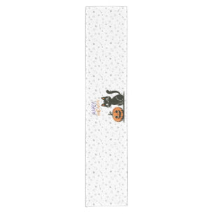 Chemin De Table Court Happy Halloween chat et citrouille