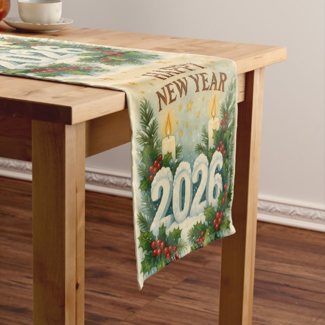 Chemin De Table Court happy new year 2026 cozy table runner (In Situ)