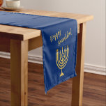 Chemin De Table Court Hapy Hanoukka Menorah Blue<br><div class="desc">Vous pouvez repositionner le texte et la menorah à votre goût. Ajoutez une touche festive à votre table Hanoukka avec ce coureur de table,  mettant en vedette le chanoukah menorah,  dreidel et plus encore.</div>