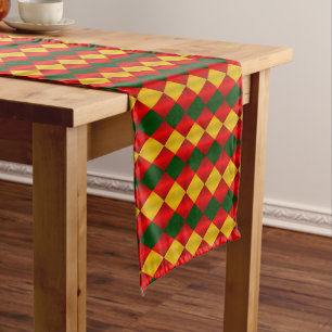 Chemin De Table Court HARLEQUIN, ROUGE, VERT, COURANT DE TABLE D'OR 14x7