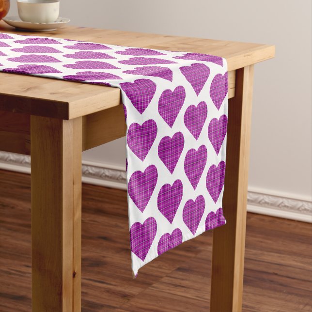 Chemin De Table Court Heart Plaid Purple Pink Black Table Runner (In Situ)