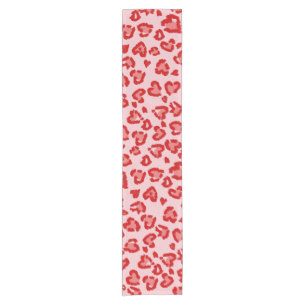 Chemin De Table Court Hearts Leopard Pattern in Red on Blush