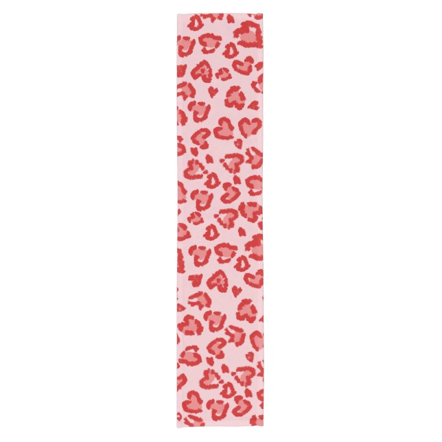 Chemin De Table Court Hearts Leopard Pattern in Red on Blush (Devant)