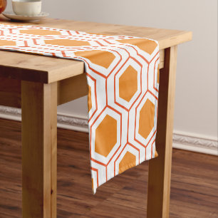 Chemin De Table Court Hexagon abstract geometrical pattern en orange et