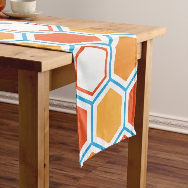 Chemin De Table Court hexagone en orange, bleu et blanc (In Situ)
