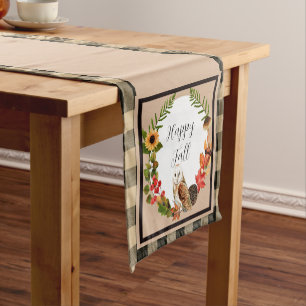 Chemin De Table Court Hibou et nature avec texte personnalisable petite 