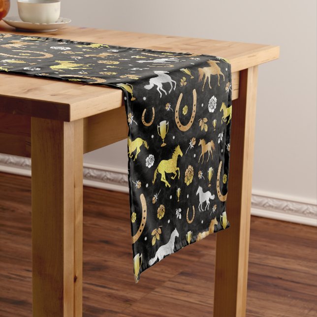 Chemin De Table Court Horse Racing Derby Day Party Black Gold Motif (In Situ)