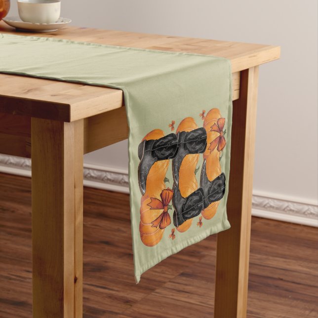 Chemin De Table Court Howdy Citrouille Western Fall Coquette Bow Cowgirl (In Situ)