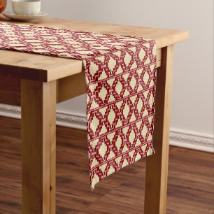 Chemin De Table Court Ikat Aztec Tribal Beige, Bourgogne et rose