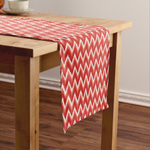 Chemin De Table Court Ikat Chevron Stripes - Rust Orange et Blanc
